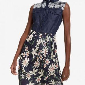 SOLD! Desigual Denim and Floral Aloha Sleeveless Dress, Size 42 (Medium Large)